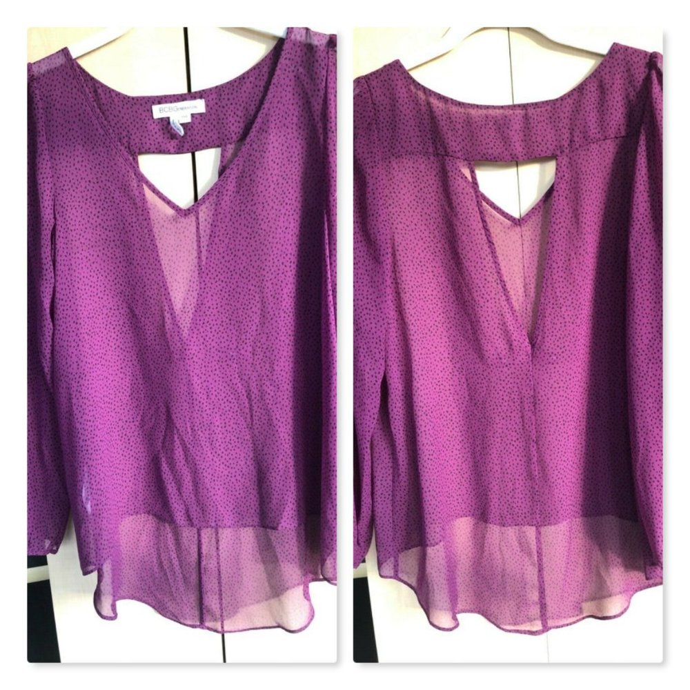 BCBGeneration Sheer Purple Hi-Low Oversized Blouse